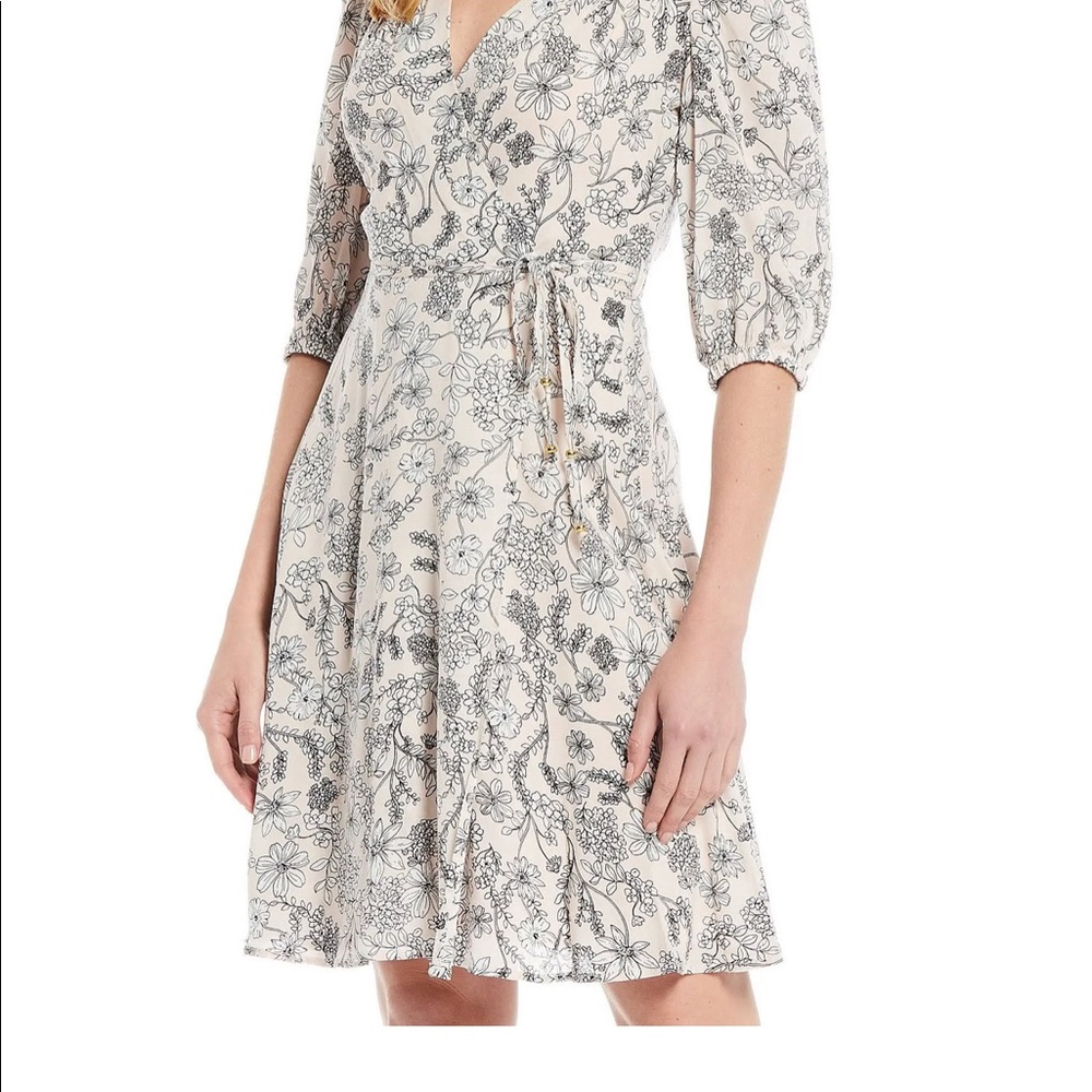 Calvin Klein Womens Pink Tie Floral Surplice Neckline Faux Wrap Dress